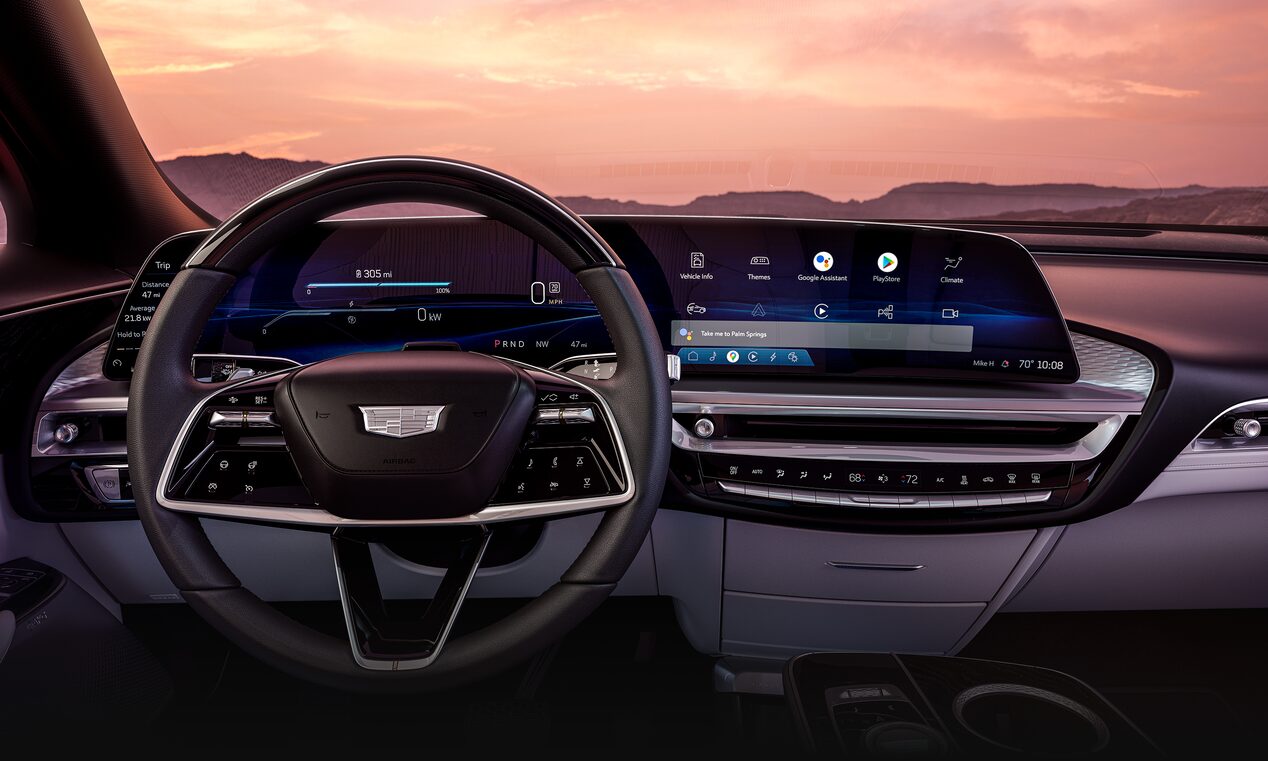 The Luxurious Interior of a Cadillac Vehicle with a View of the Sunset
