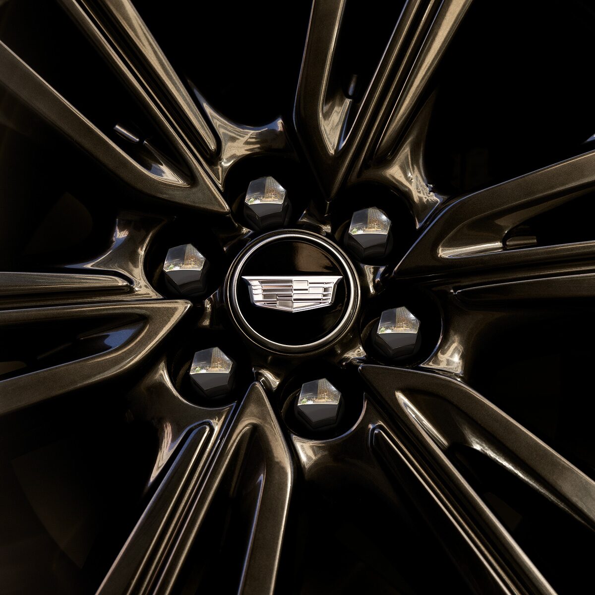 Close-up of the Cadillac Logo on the Middle of a Wheel Rim