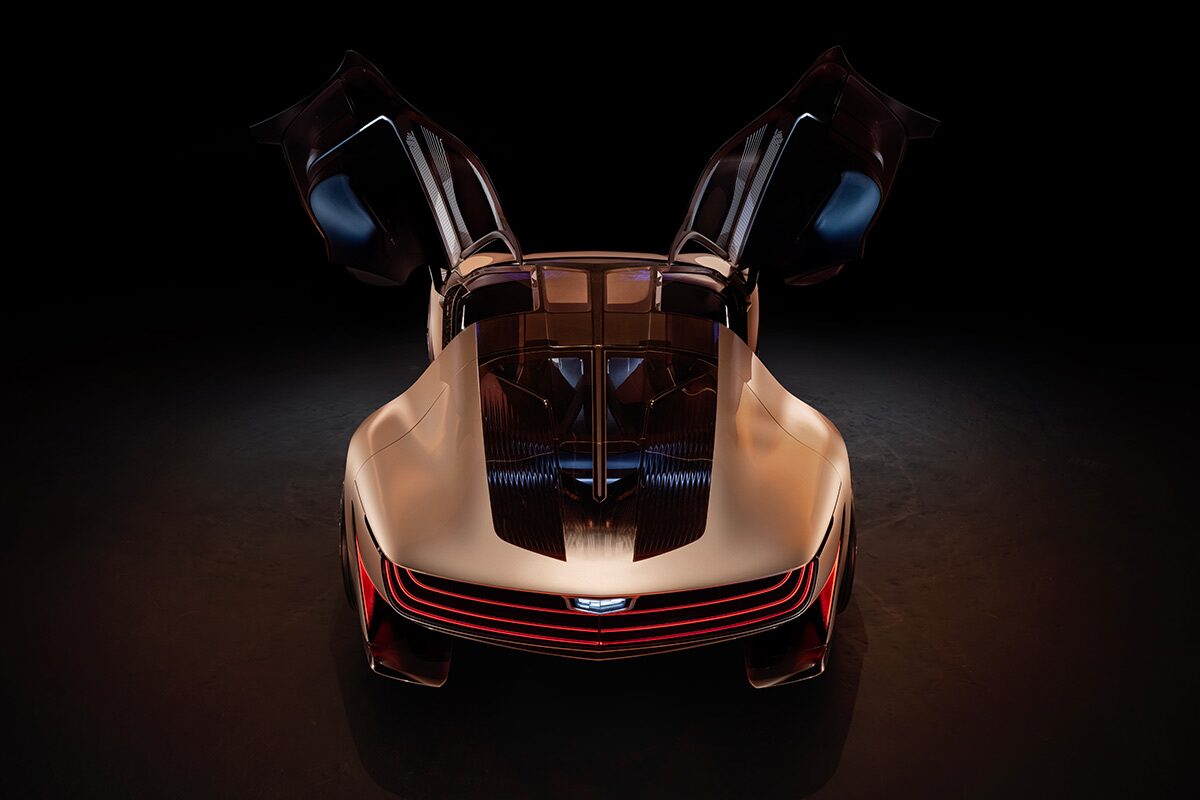 Top View of the Cadillac Opulent Velocity Concept Vehicle with Butterfly Doors Open