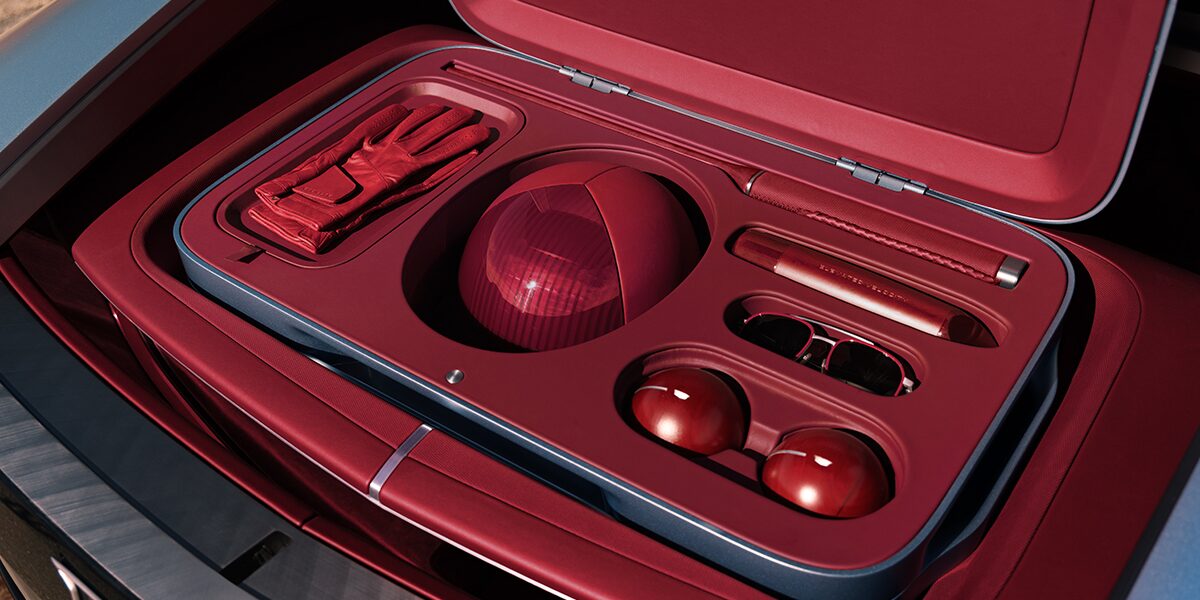 Close-up View of the Neatly Organized All-red Croquet Sport Supplies in the Cadillac Elevated Velocity Concept Vehicle Trunk