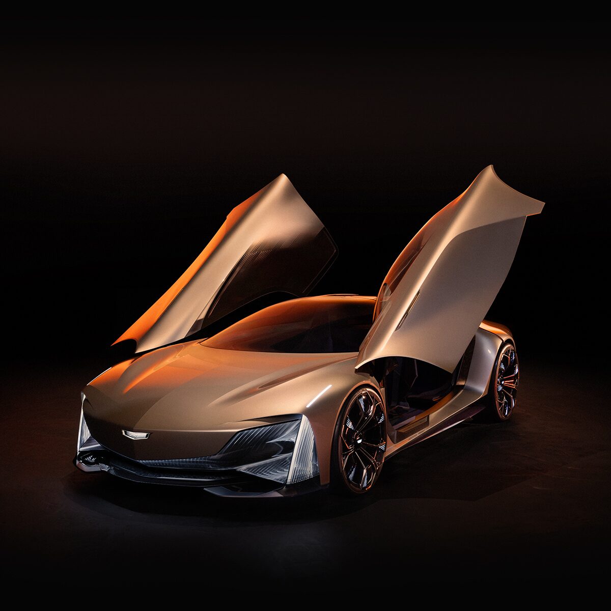 A Cadillac Ultra-luxury High Performance Concept Vehicle with Butterfly Doors Open
