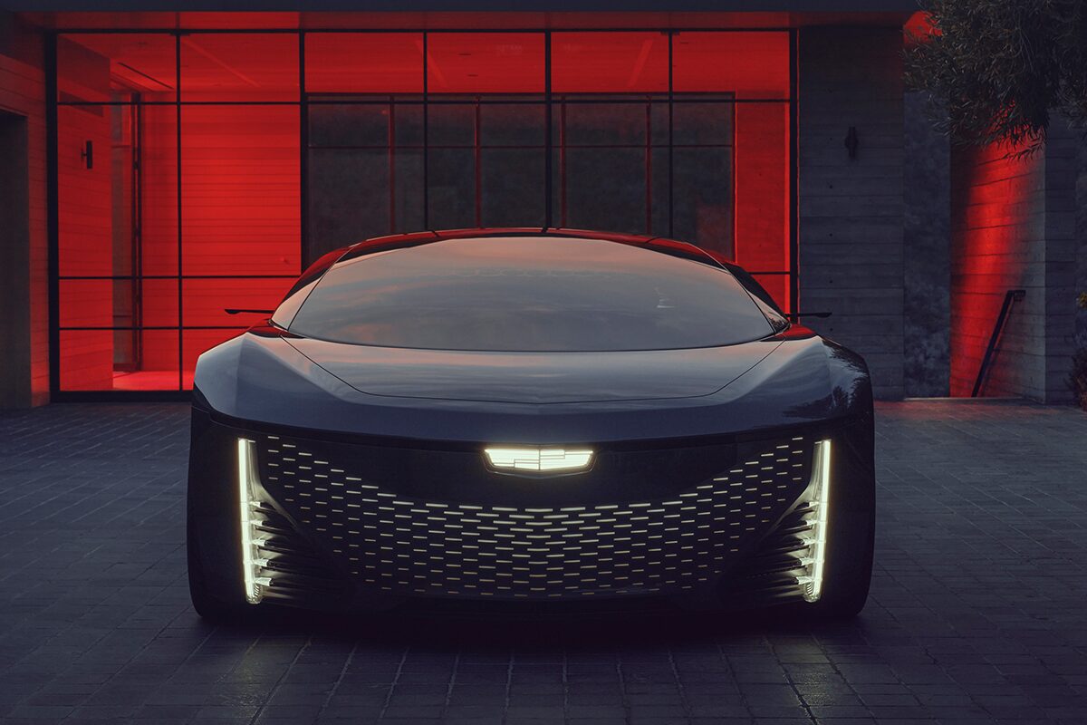 The Front View of the Cadillac InnerSpace Concept Vehicle with the Headlights On
