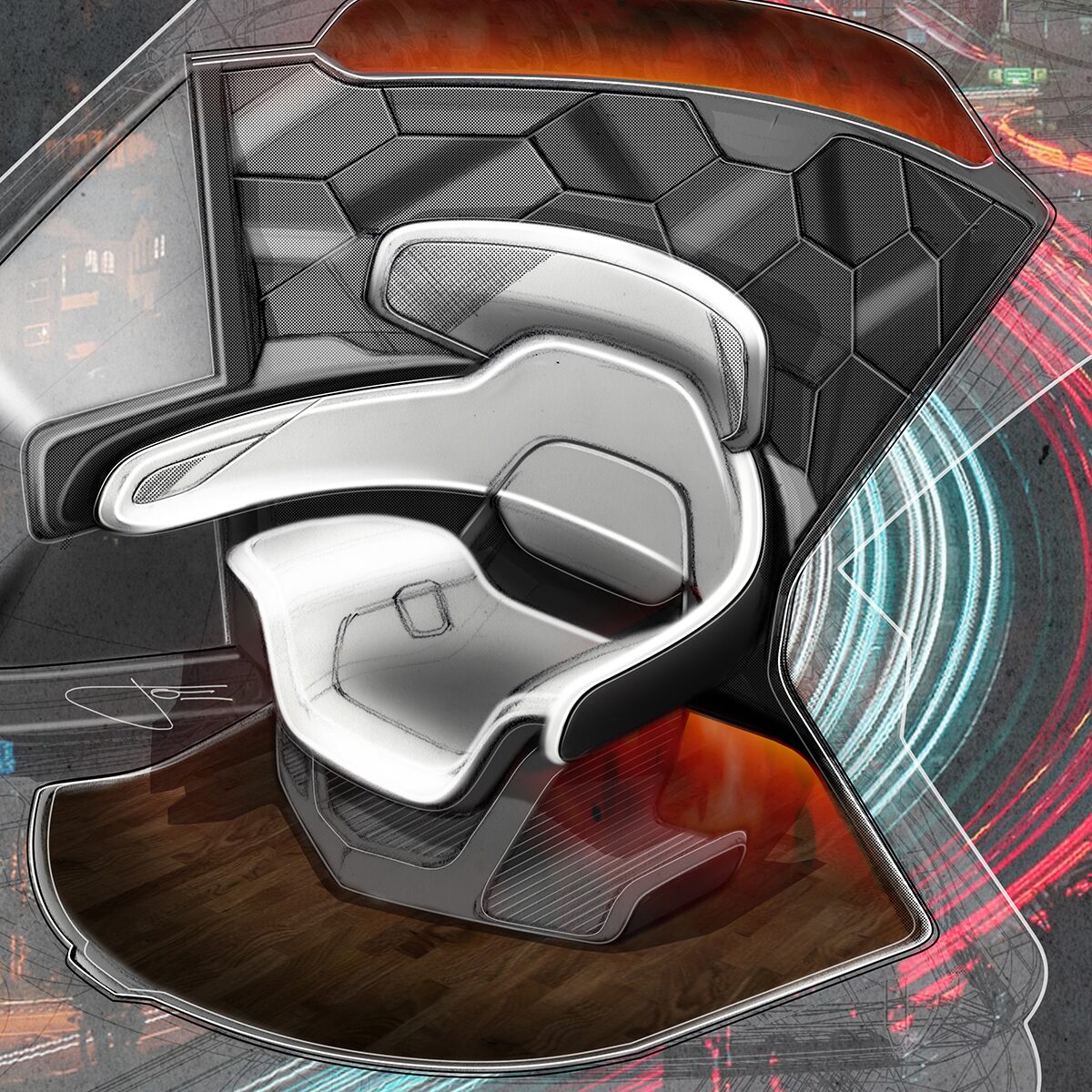 A Colored Sketch of the Cadillac PersonalSpace Concept Vehicle Seat and Interior