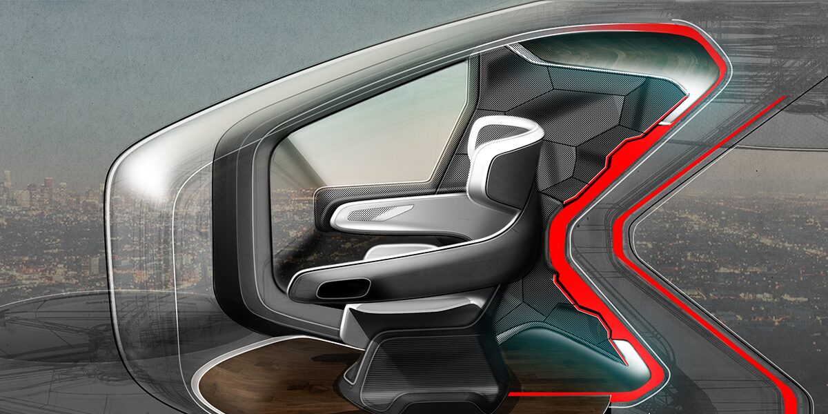 A Colored Sketch of the Side Profile of the Cadillac PersonalSpace Concept Vehicle Seat