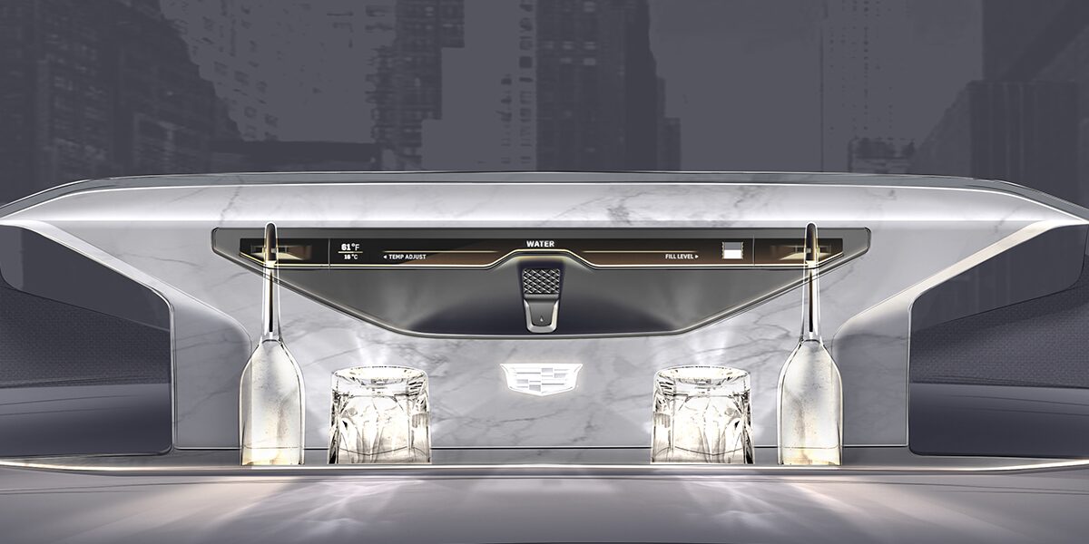 Close-up of the Cadillac SocialSpace Concept Vehicle Drink Station