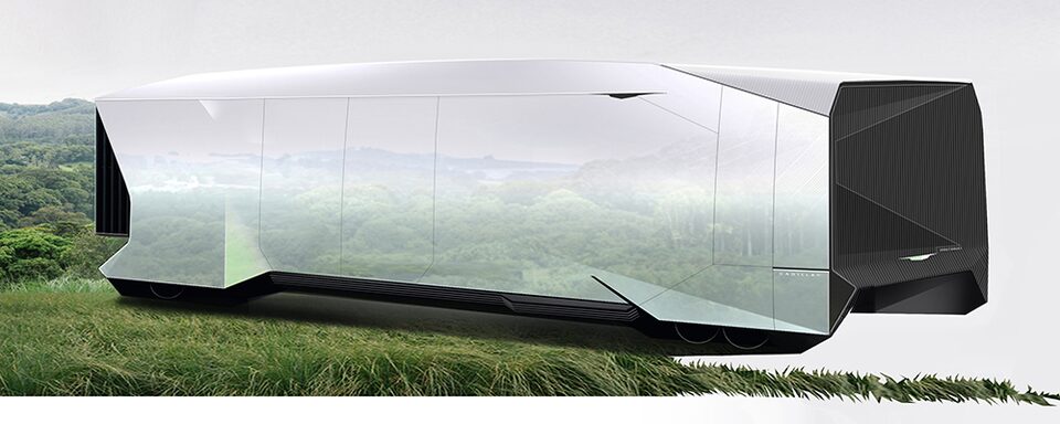 Side Profile of the Cadillac OpenSpace Concept Vehicle Parked on a Grassy Area