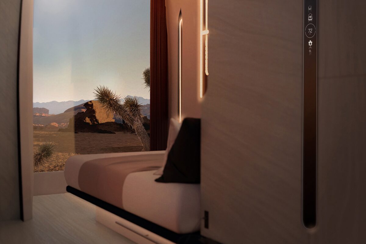 The Cadillac OpenSpace Concept Vehicle Interior and Bed Room Outlooking the Desert