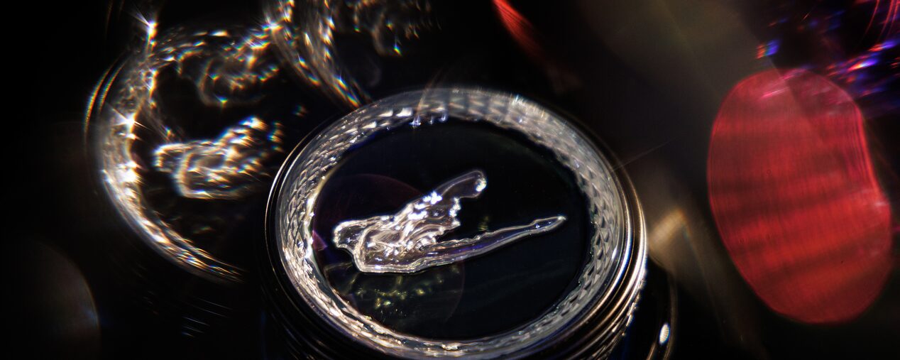 Close-up of the Cadillac CELESTIQ Goddess Symbol on a Shifter