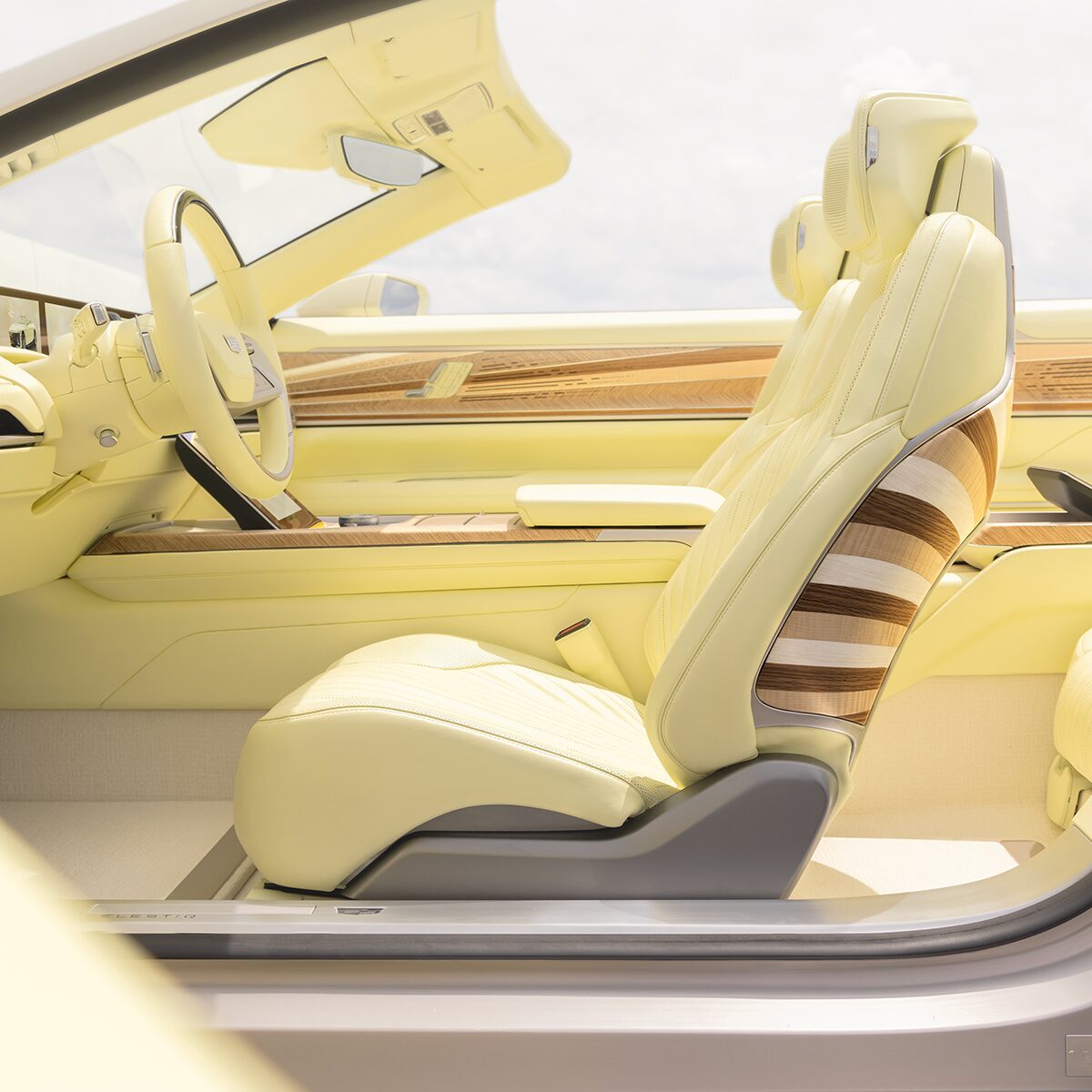 The Driver Side Pale Yellow Interior of the Cadillac Sollei Concept Vehicle