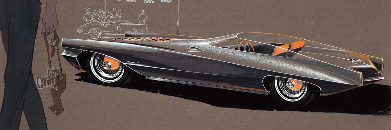 "Cyclone 16" Convertible by Don Roper, 1/15/1962. Digital print of original rendering, pencil, gouache on Canson paper. From the GM Design Archive & Special Collections