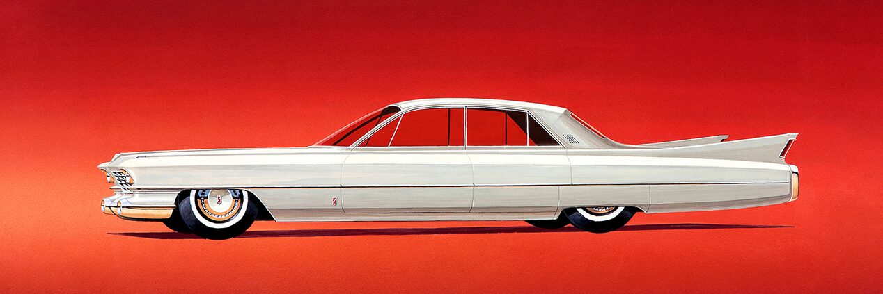 1959 Eldorado Brougham by Charles "Chuck" Jordan. Undated, ca. 1957. Digital print of original rendering, gouache and acrylic on board. From the GM Design Archive & Special Collections