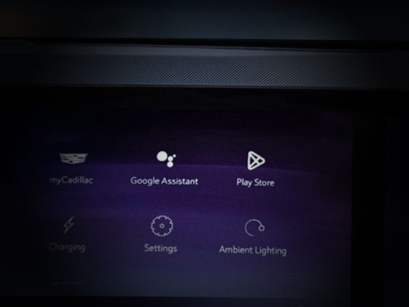 Close-up of the 2026 ESCALADE IQ Google Built-In Technology on the Display Screen