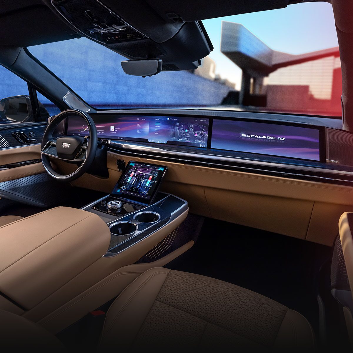 Passenger View of the Interior and 55" Diagonal Display Screen Inside the 2026 ESCALADE IQ Electric SUV
