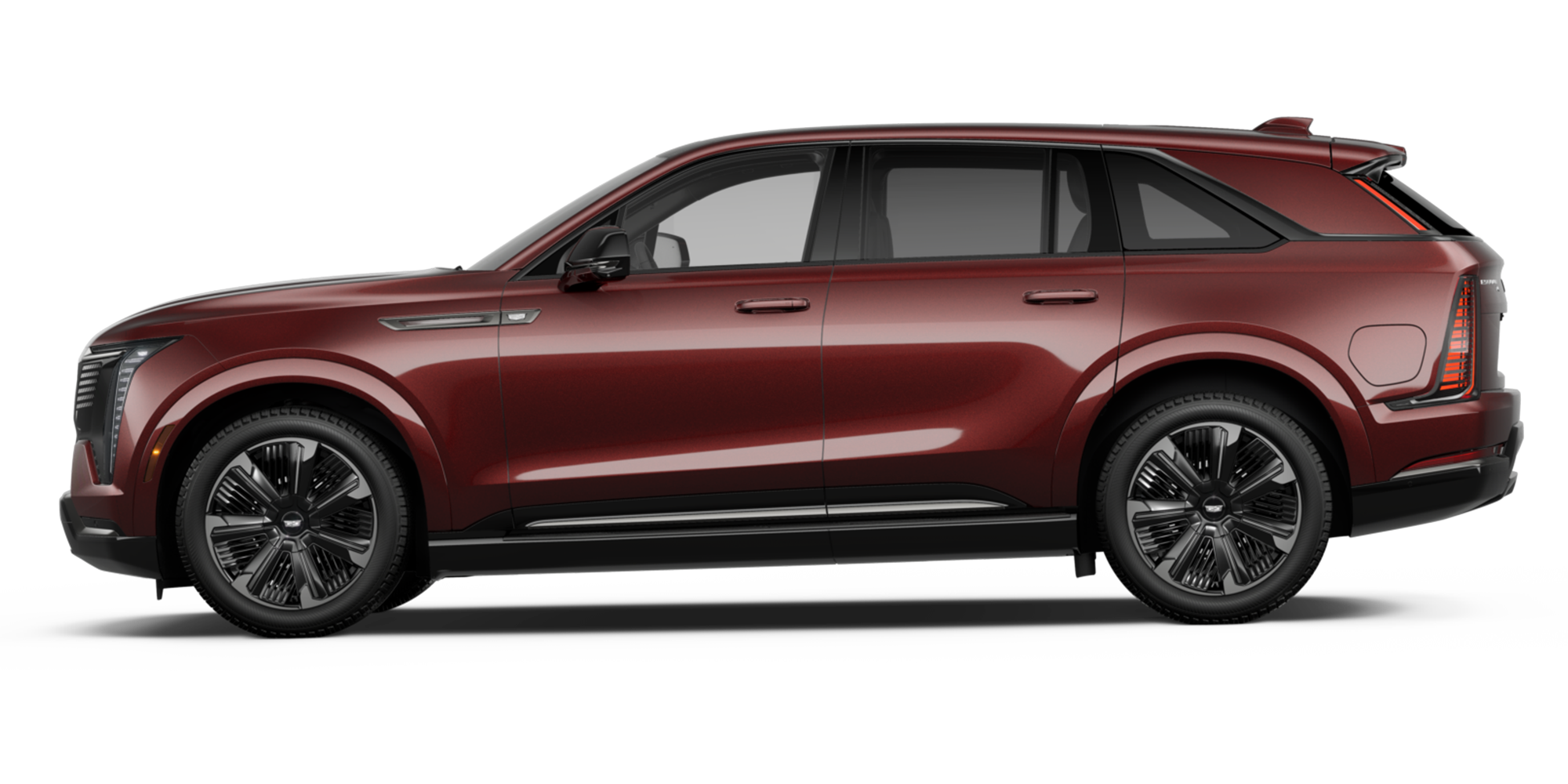 Side Profile of the Maroon  2026 Cadillac ESCALADE IQ Electric SUV