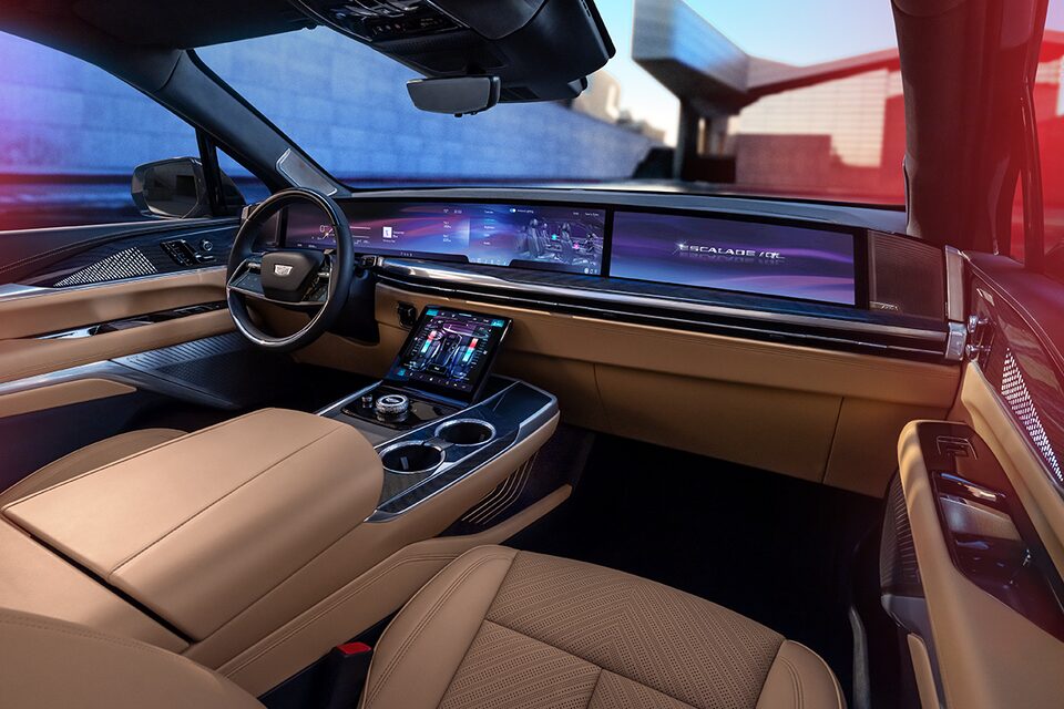 Passenger Seat View of the 2026 ESCALADE IQL Front Row and 55" LED Display Screen