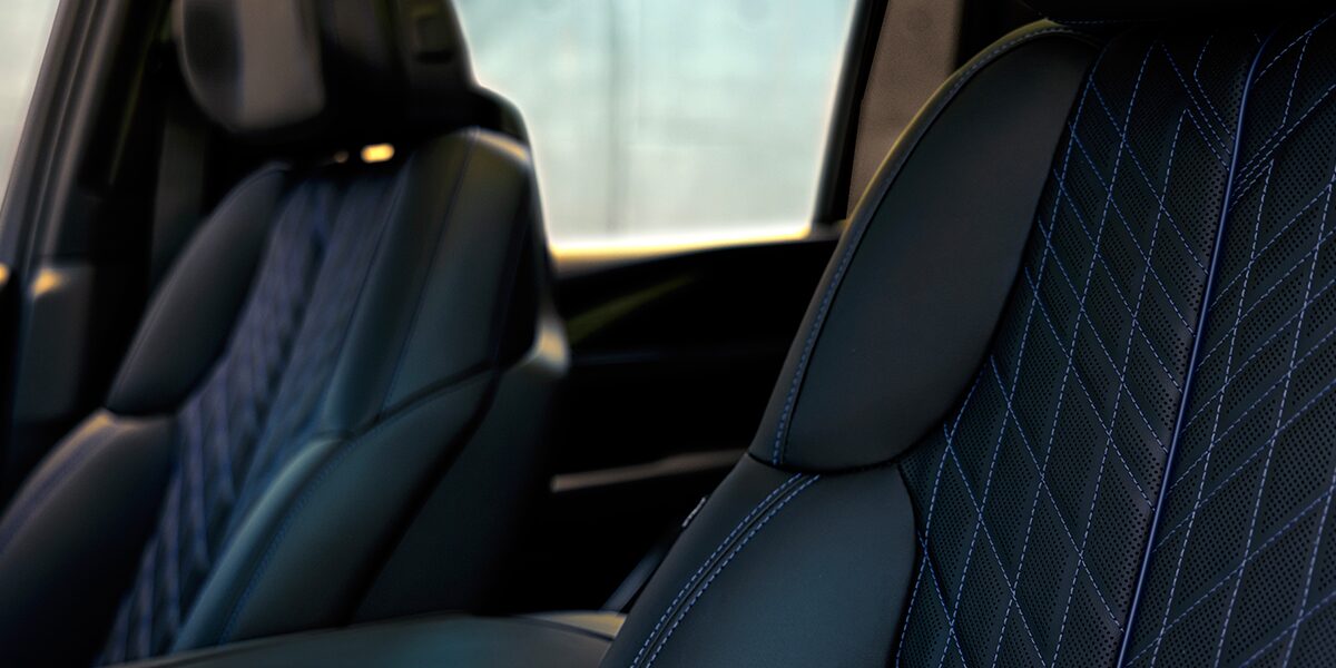 Close-up of the Blue Stitching on the Black Seats in the 2026 ESCALADE IQL