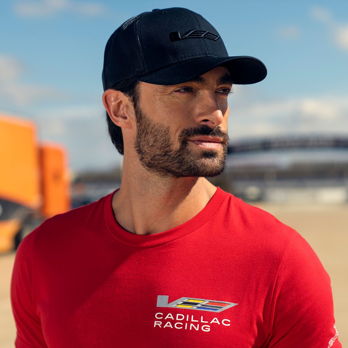 Close-up of a Cadillac Racing Team Member Looking into the Distance