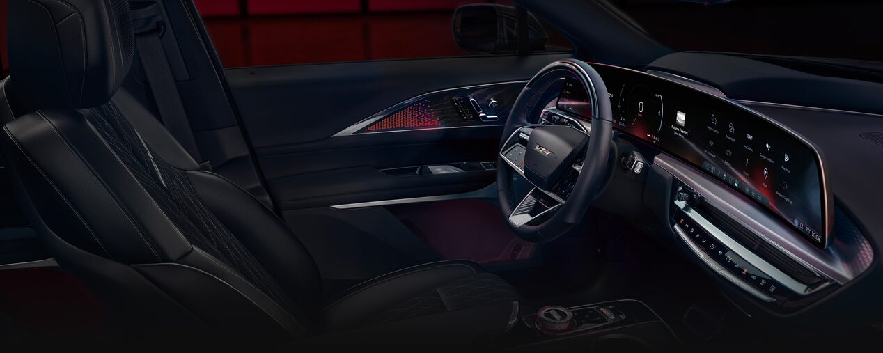 Passenger Seat View of the 2026 LYRIQ-V Front Row Interior and Sleek Dashboard