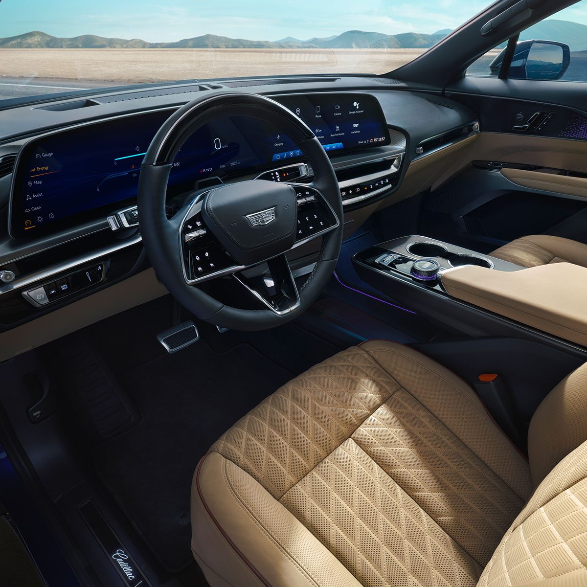 Driver Seat View of the Cadillac LYRIQ Sleek Dashboard and 33" Diagonal Display Screen