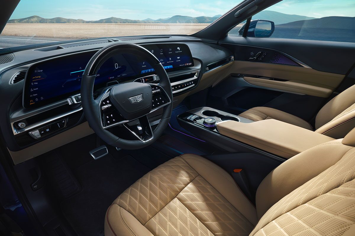 Driver Seat View of the Cadillac LYRIQ's Luxurious Cabin Interior and Sleek Dashboard