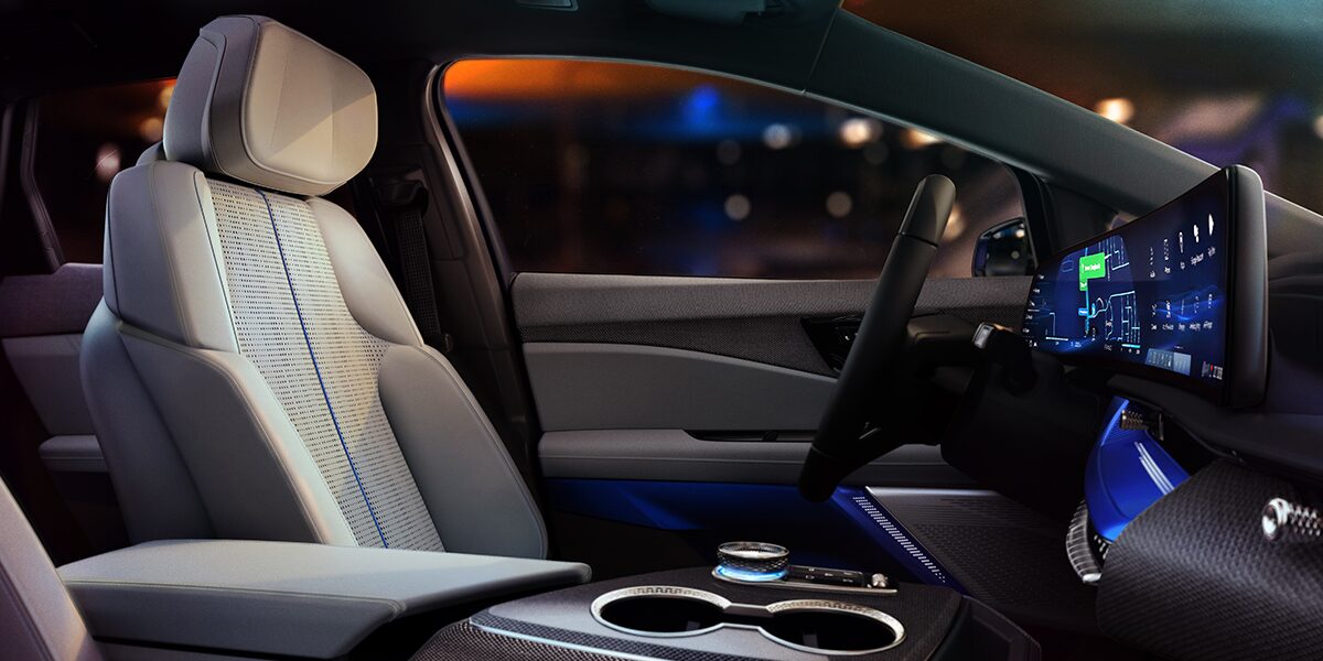 Passenger Seat View of the Driver Seat and Steering Wheel