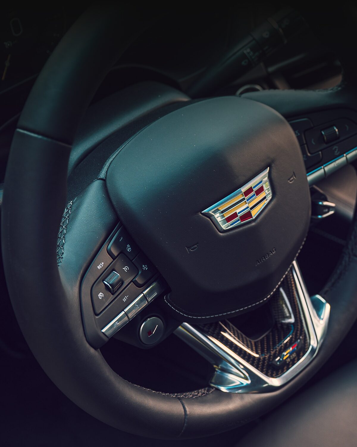 Close-up View of the Luxurious CT4-V Steering Wheel