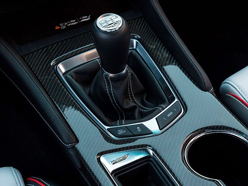 Close-up View of the CT4-V 6-speed Manual Transmission and No Lift Shifter