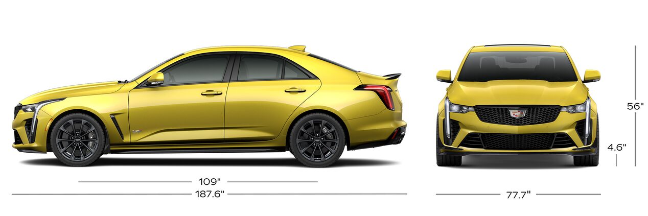 Side Profile and Head-on View of a Yellow Cadillac CT4-V