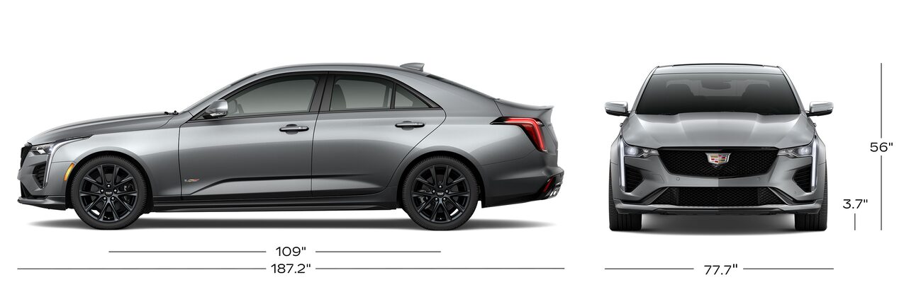 Side Profile and Head On View of a Silver Cadillac CT4-V