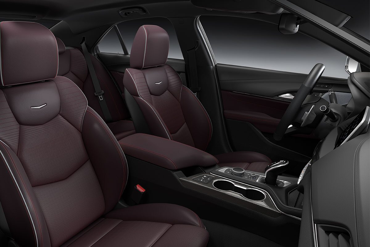 Passenger Door View of the Cadillac CT4-V Seating and Spacious Front Row Leg Room