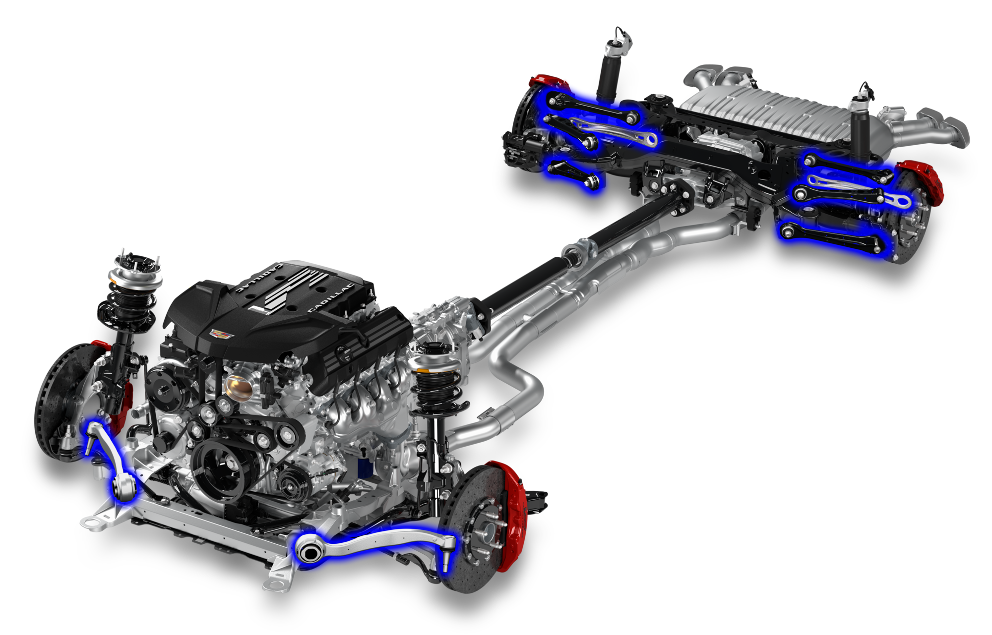 The 2026 CT5-V Precision Package Undercarriage Highlighting the Front and Rear Links Suspension Links