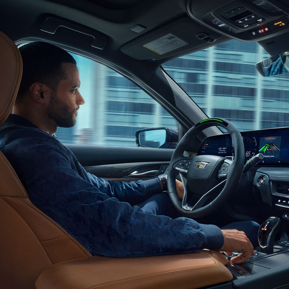 Passenger Side View of Sleek Dashboard and LED Display Screen in Cadillac CT5