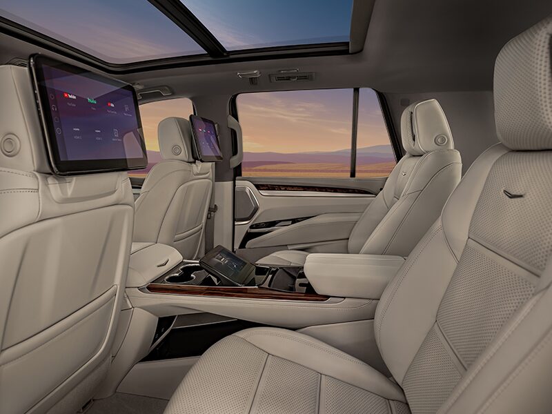 The Executive Second Row of the 2026 Escalade Outlooking a Beautiful Sunset