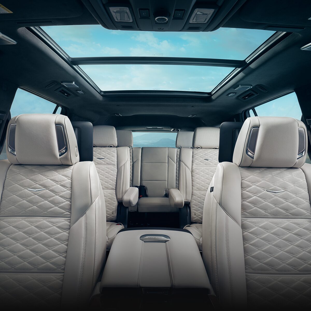 Front Row View of the 2026 Cadillac Escalade's Spacious Three-Row Seating