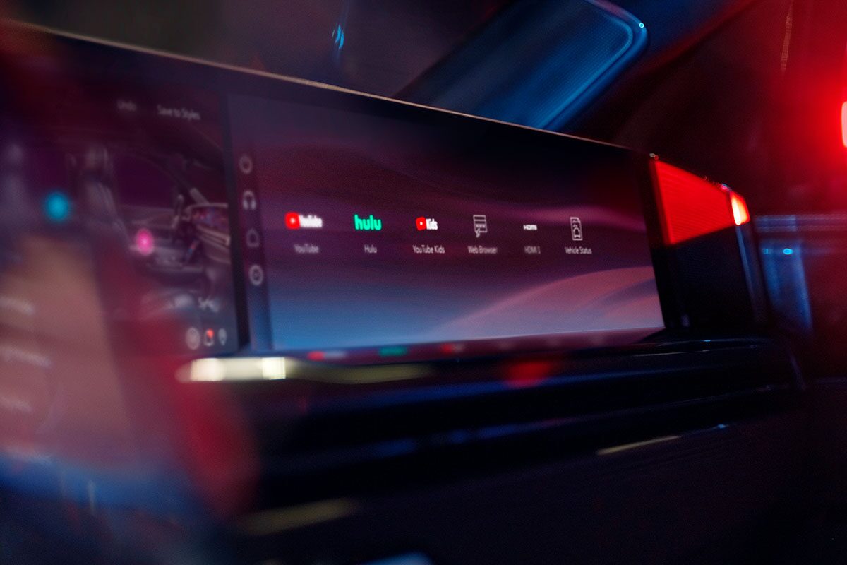 Close-up of the 2026 ESCALADE IQ Displaying Streaming Entertainment Options on the Display Screen