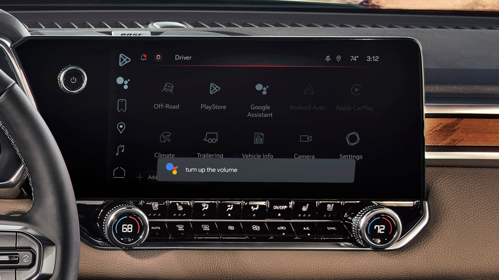 Close-up of the GMC Infotainment Screen Displaying the Voice Assistance App