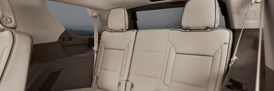 Three-Quarters View of the Rear Seating Inside a GMC SUV
