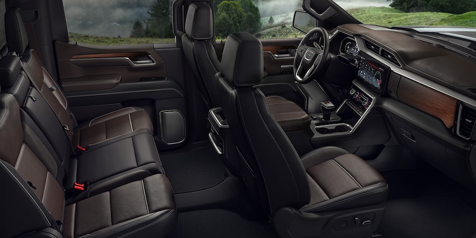 Interior View of the Front and Second Row Seating in the GMC Sierra 1500