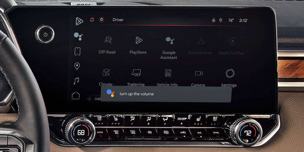 Close-up of the GMC Infotainment System Displaying the Google Assistant Feature