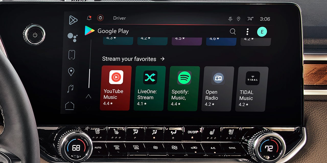 Close-up of the GMC Infotainment System Displaying the Google Play Apps