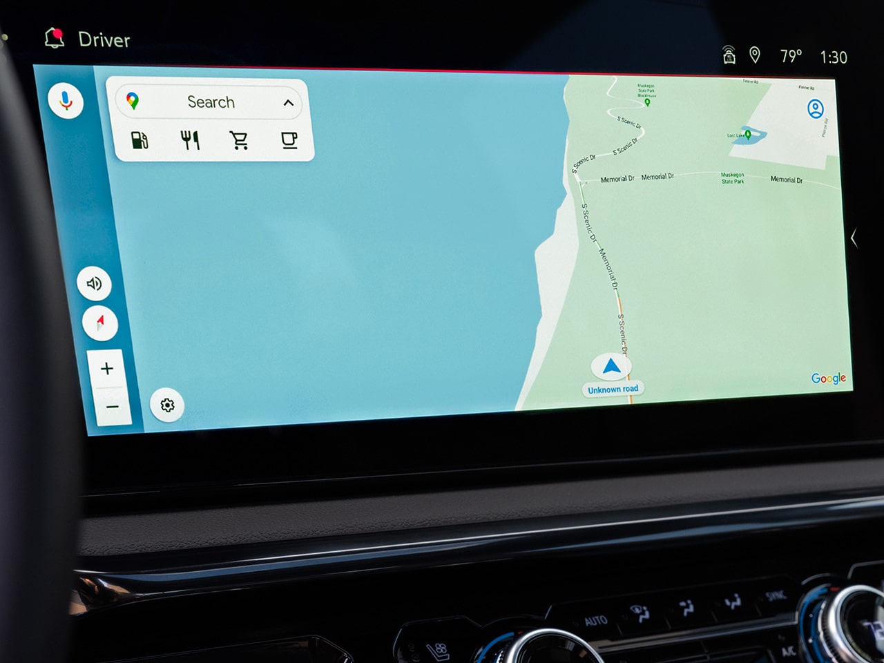 Close-up of the GMC Infotainment System Displaying the Google Maps Feature