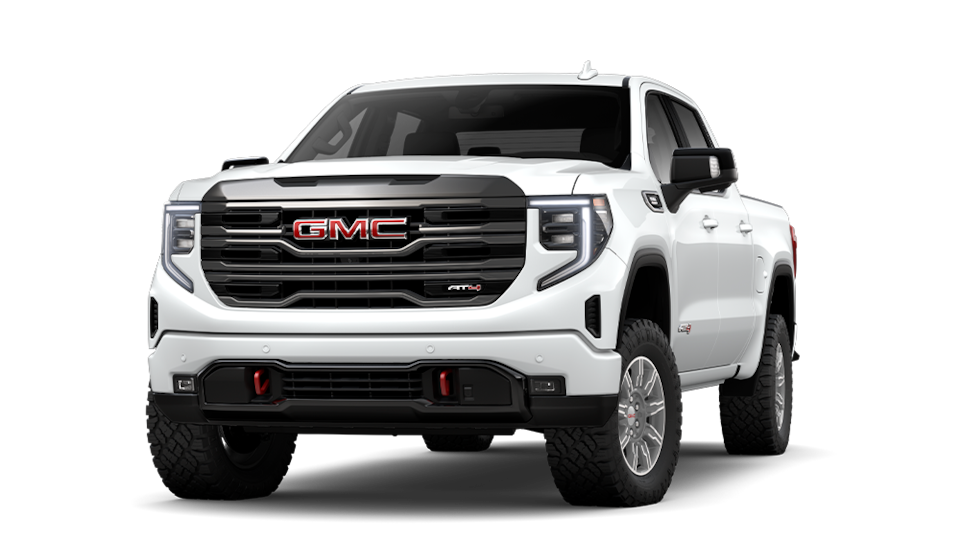 Front Three-Quarter View of a White 2025 GMC Sierra 1500 AT4 Off-Road Truck