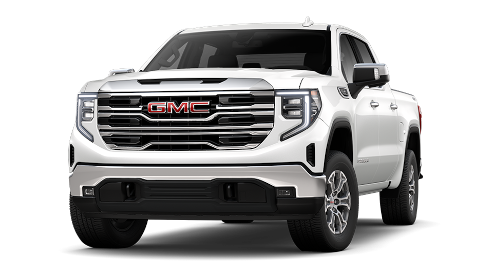 Front Three-Quarter View of a White GMC Sierra 1500 SLT Truck