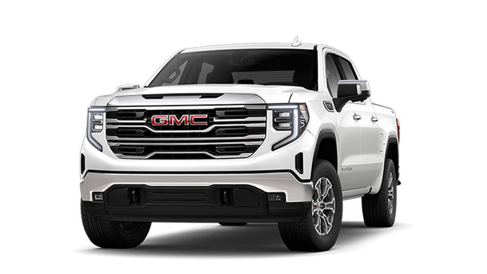 Front Three-Quarter View of a White GMC Sierra 1500 SLT Truck