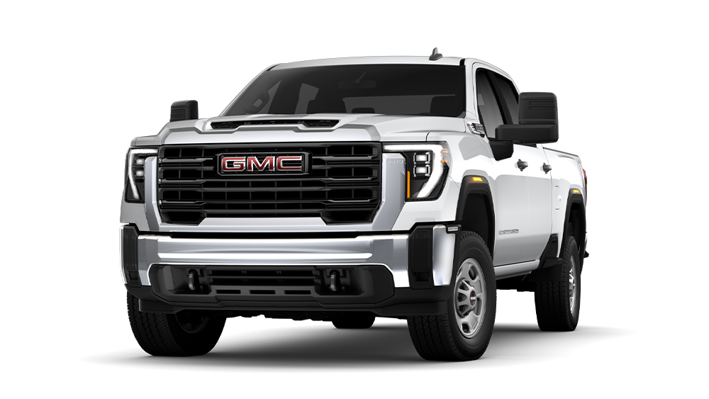 Front Three-Quarters View of the GMC 2026 Sierra HD in the Color Summit White