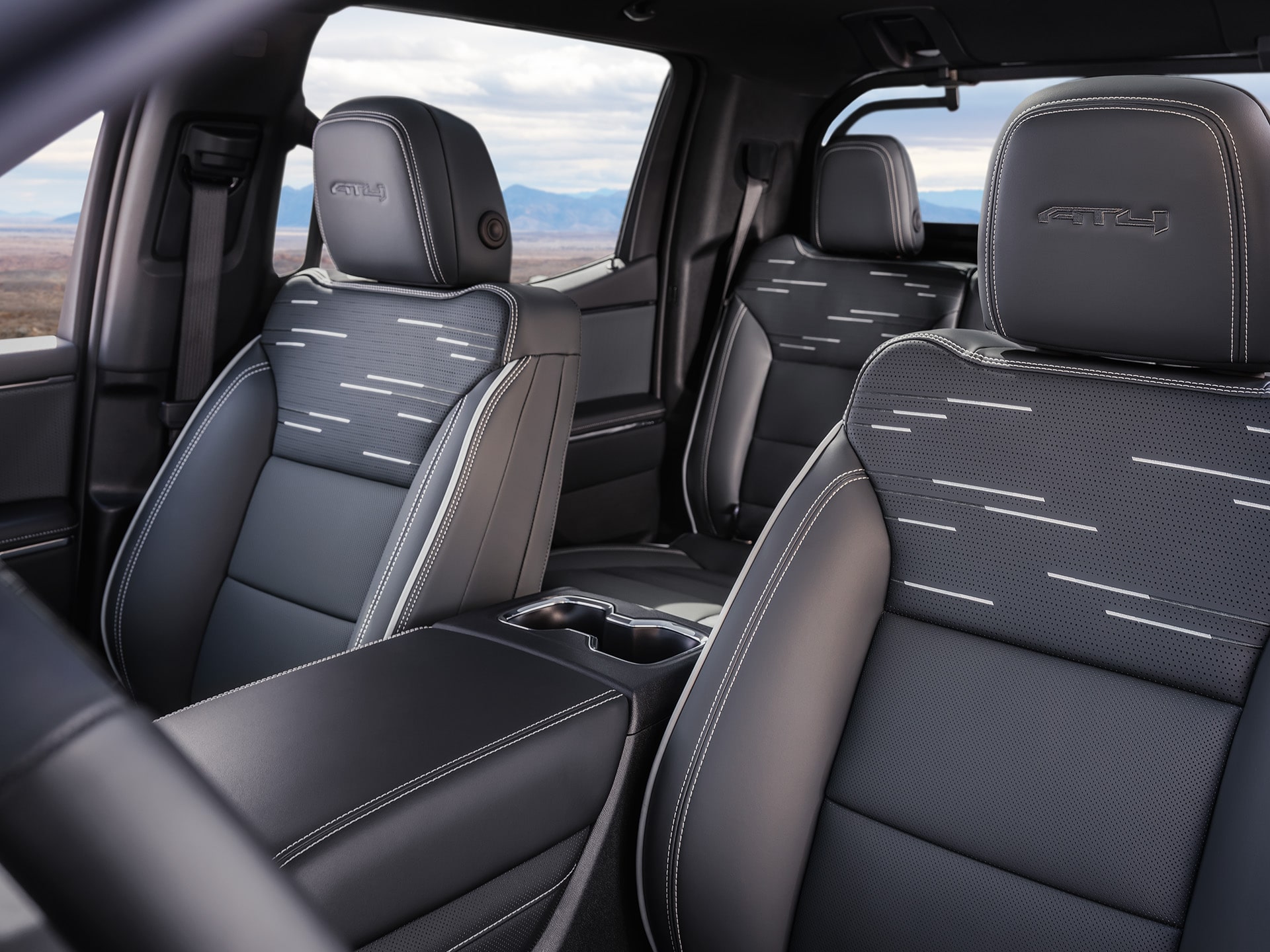 Interior View of the Front Row Seats in the GMC Sierra AT4 EV