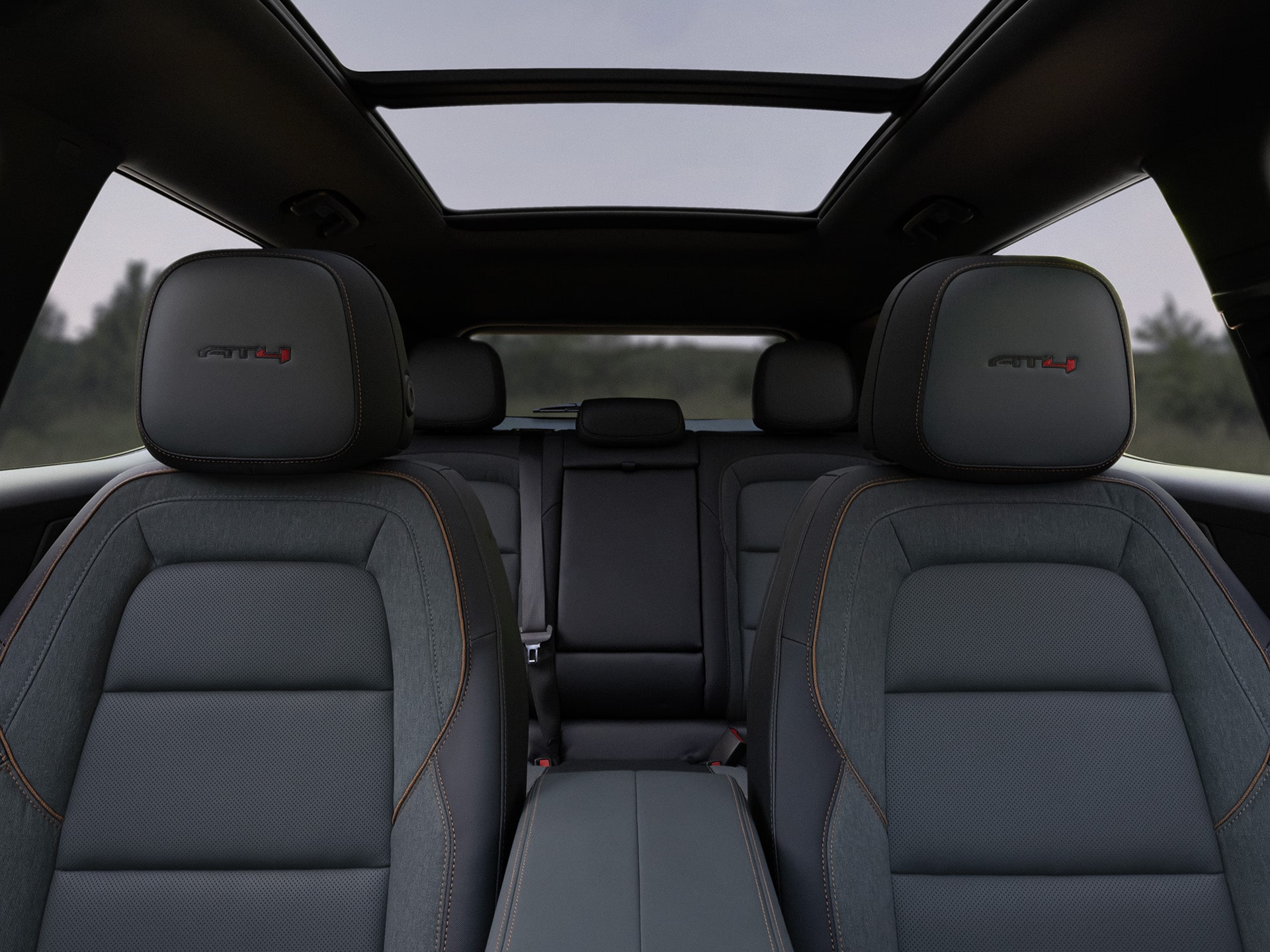 Interior View of the Front and Rear Seats in the GMC Terrain AT4 Small Off-Road SUV