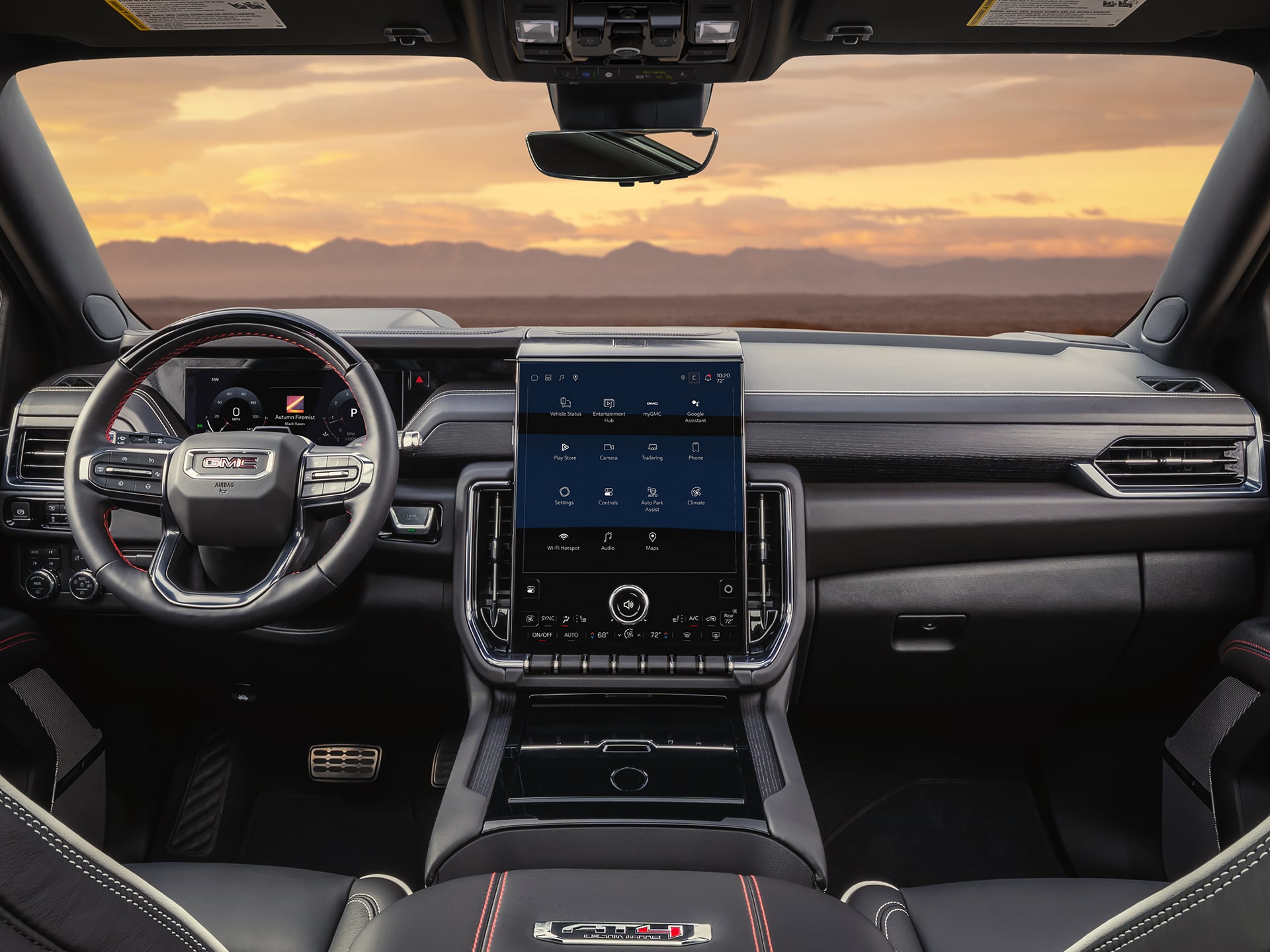 Interior View of the Dashboard and Infotainment System in the GMC Yukon AT4X Full-Size Off-Road SUV