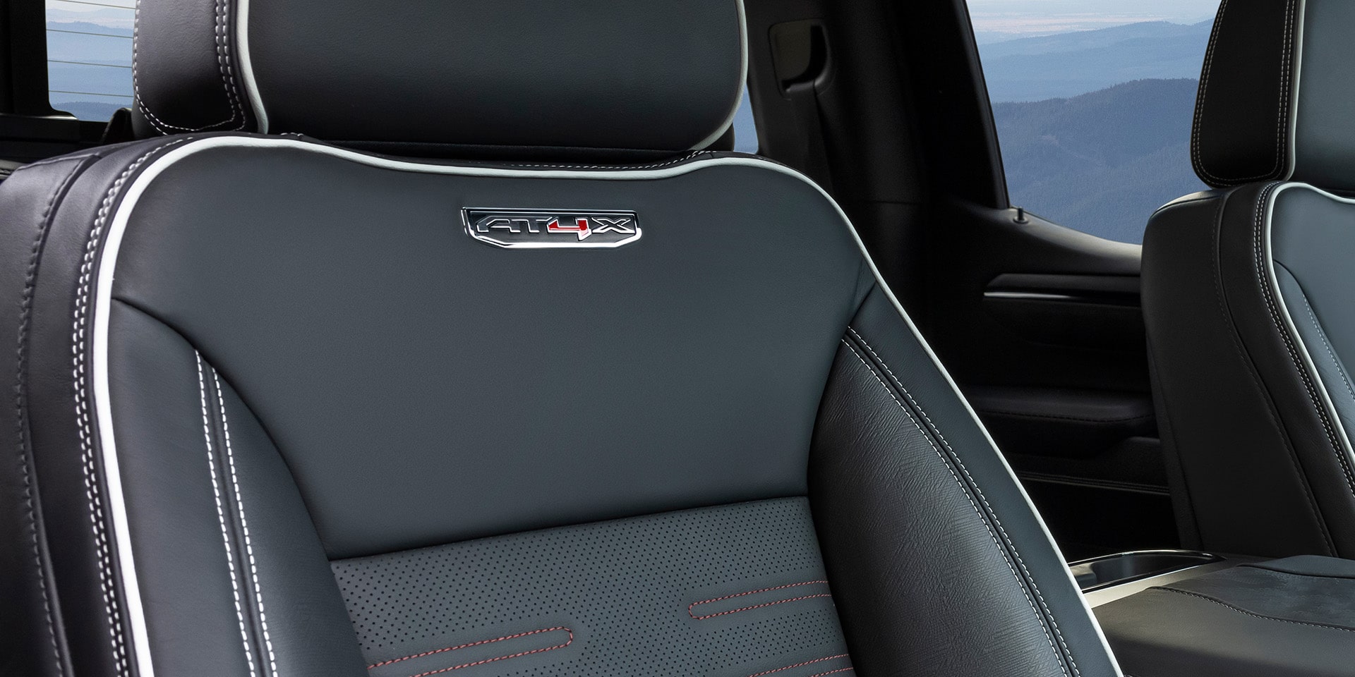 Interior View of the AT4 Badging on the GMC Seat