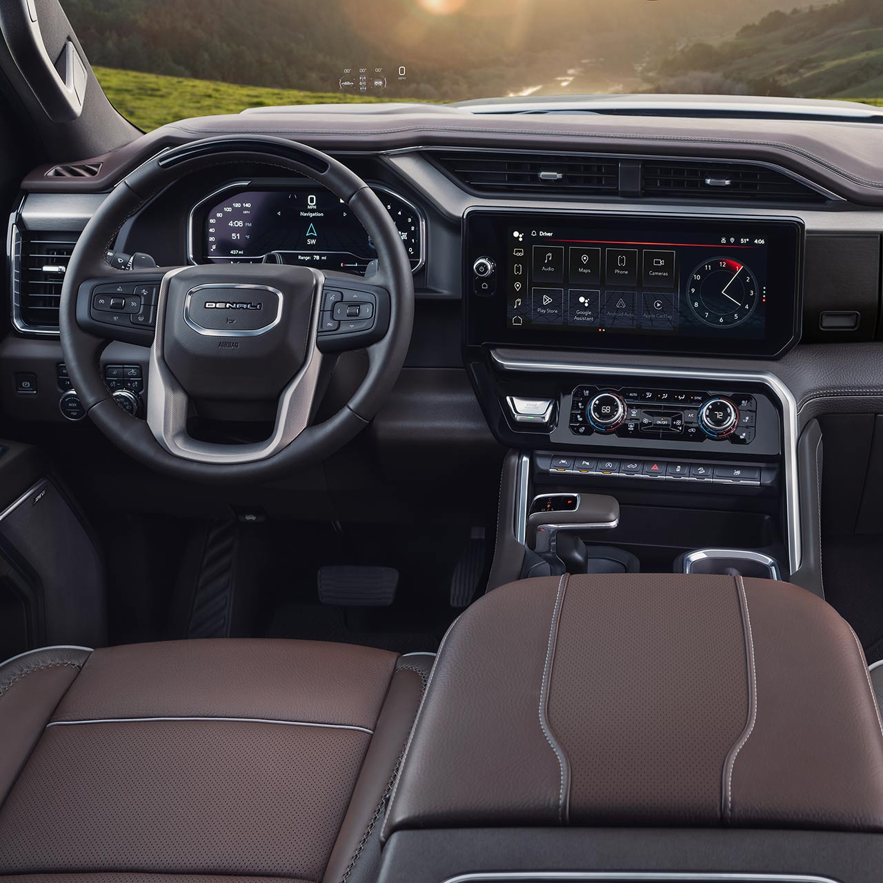 Interior View of the Front Row Seats in the GMC Sierra 1500 Pickup Truck